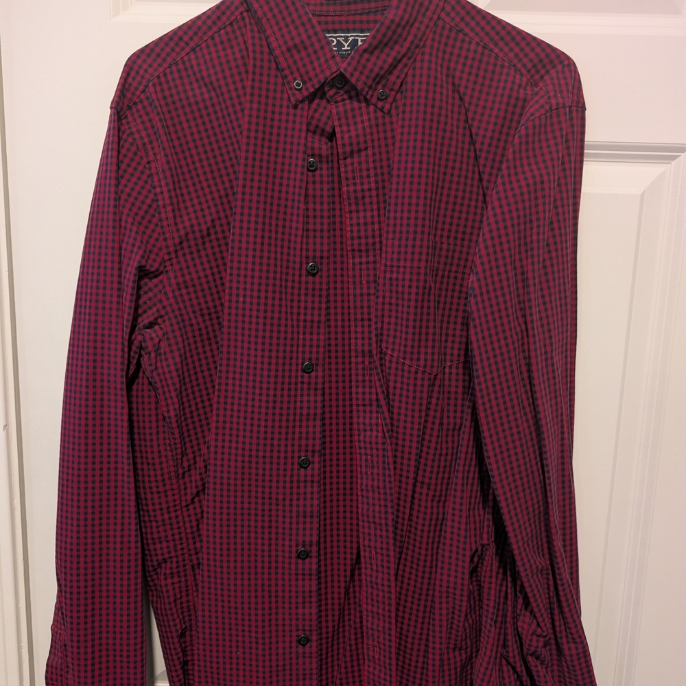 Men's Maroon and Black Small Check Button-Up Shirt